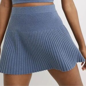 Aerie Womens Size Small Take Charge Ribbed Pleated Sweater Skirt in Blue